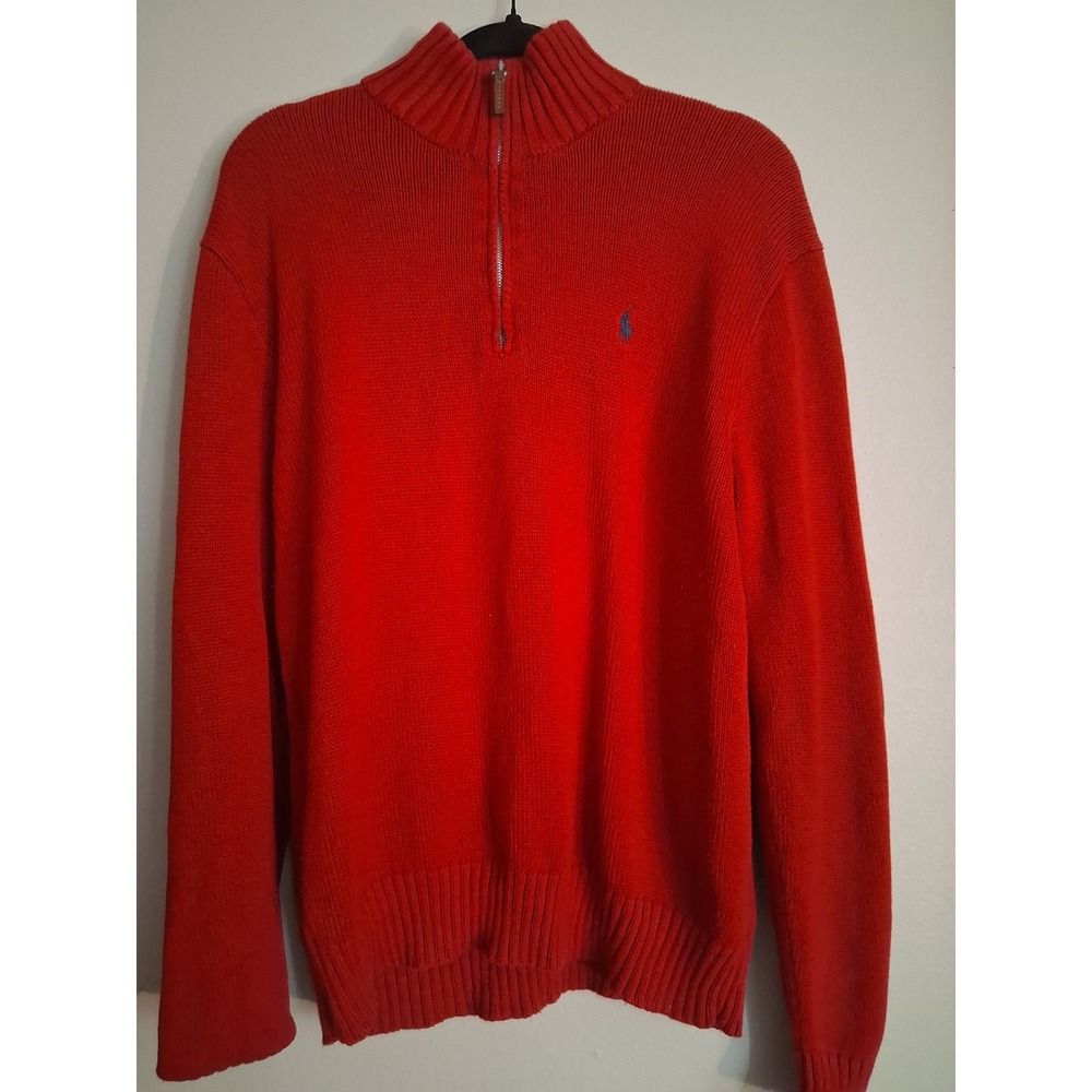 Polo Ralph Lauren Mens Red Pima Cotton Quarter Zip Sweater Large Italian Yarn